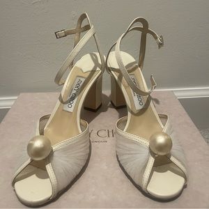 Jimmy Choo Sacaria Tulle Pearly Ankle-Strap Sandals